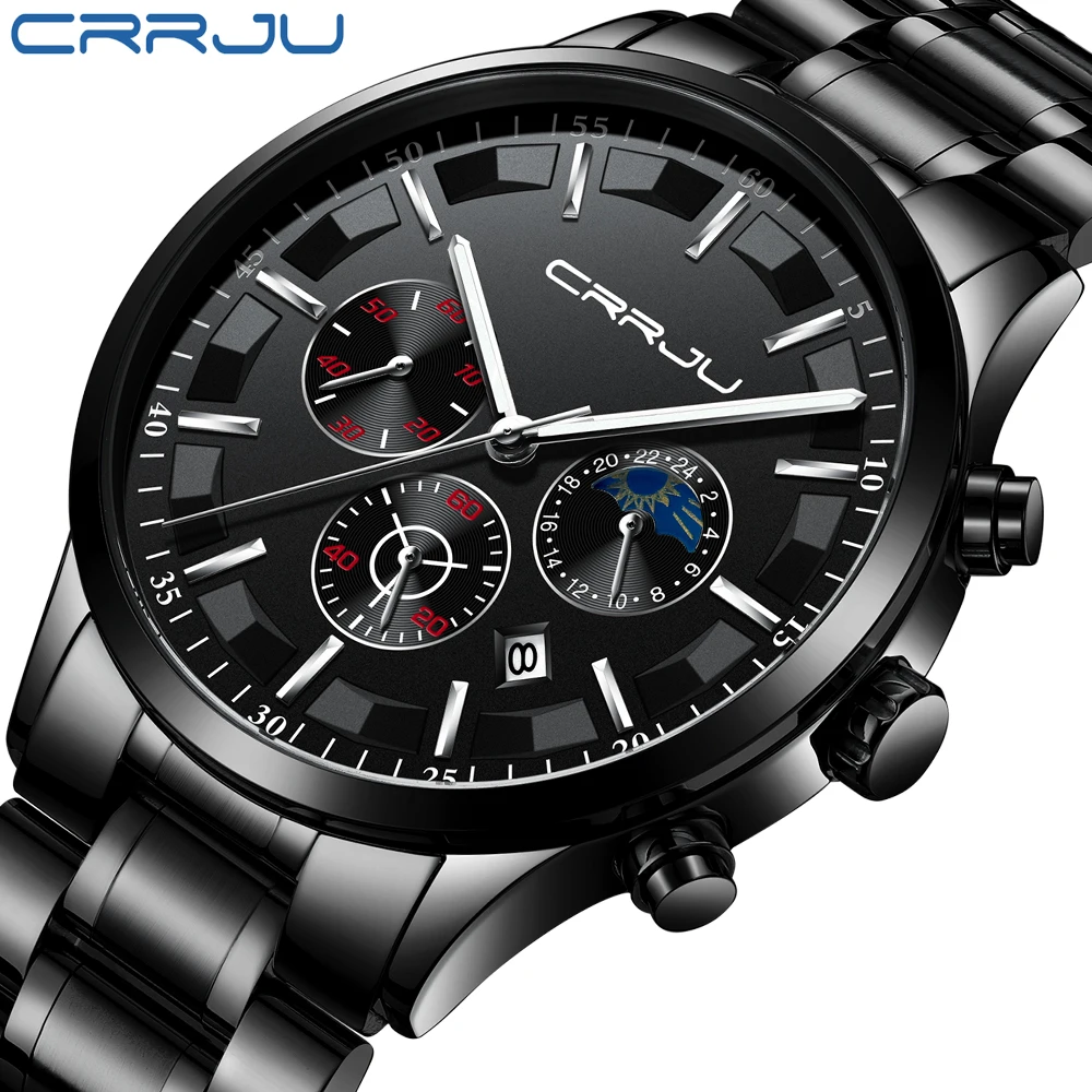 

2018 CRRJU Top Brand Luxury Quartz Men's Sport Watch Men Casual Stainless Steel Waterproof Business Watch
