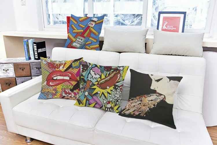 outdoor bench cushion Hot dog fries Printed pillowcase Pop Art Sofa Cotton Linen Car Room Office Cushions Decorative Throw Pillows Free Shipping large floor cushions