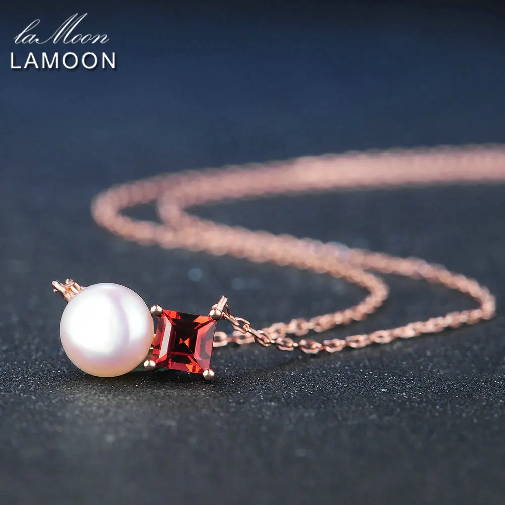 Lamoon Simple 100% Natural Red Garnet Freshwater Pearl 925 Sterling Silver Chain Pendant Necklace S925 LMNI054 - Image 3