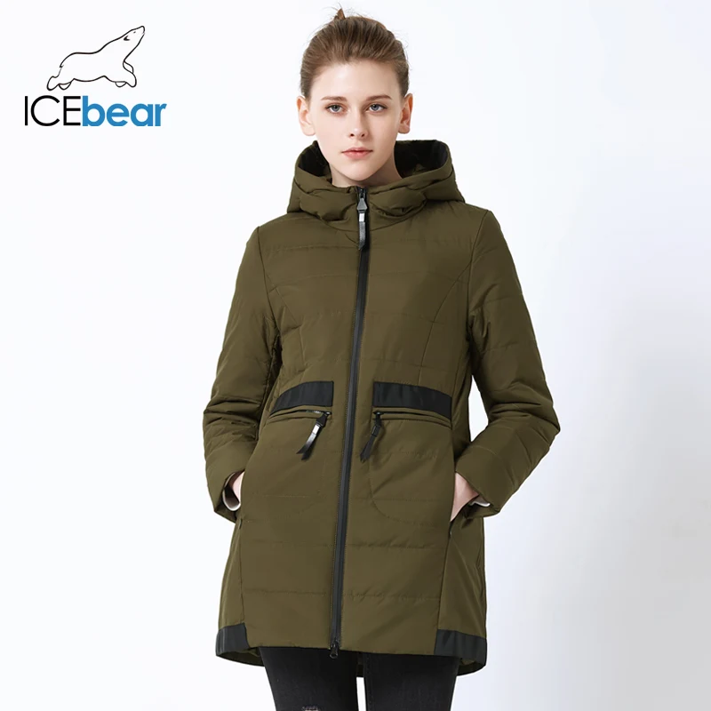 

ICEbear 2019 new mid-length ladies jacket spring casual ladies jacket windproof warm brand women's hooded jacket GWC18136I