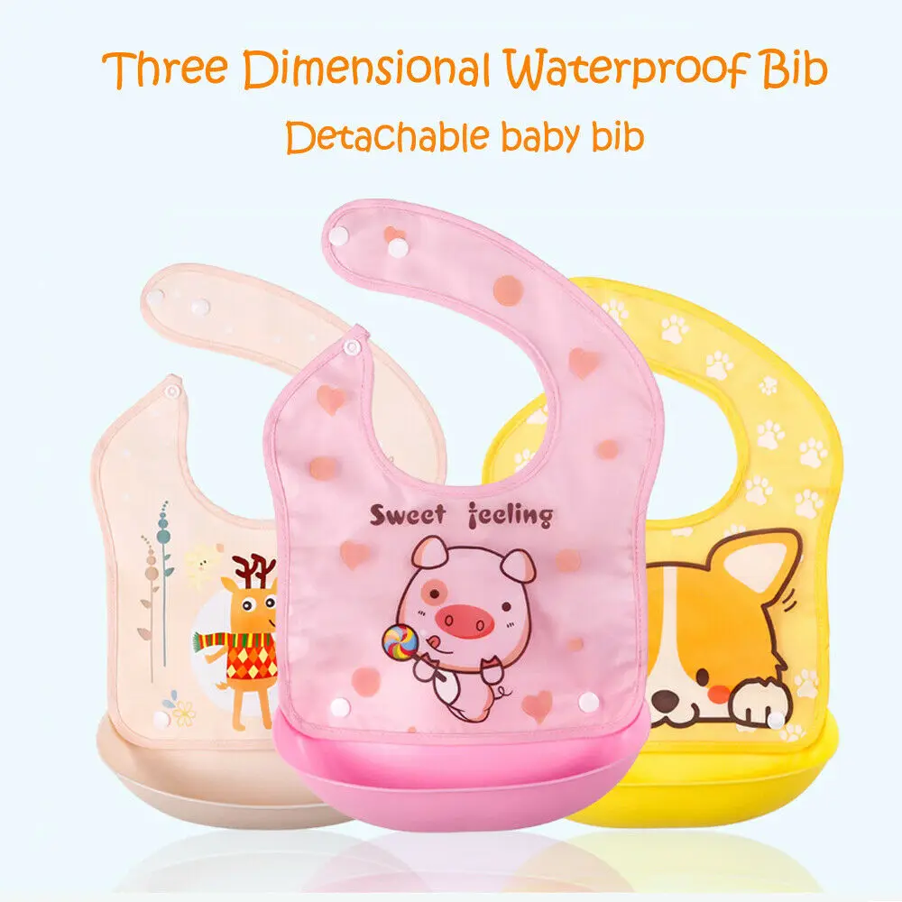 

Toddler Baby Waterproof Silicone Bibs Cartoon Animal Washable Roll Up Crumb Catcher Feeding Eating Aprons Infant Baby Bibs