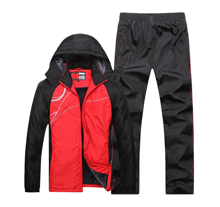 YIHUAHOO спортивный костюм для мужчин, флисовая Меховая зимняя куртка+ штаны, комплект одежды из двух предметов, спортивная одежда с капюшоном, спортивные штаны, спортивный костюм для мужчин MS-2233