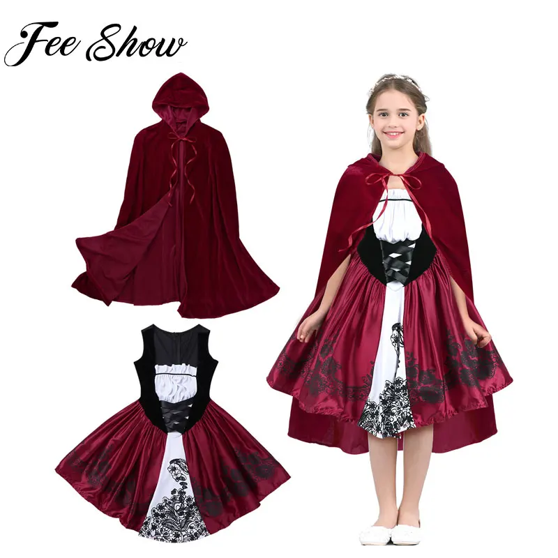

FEESHOW Kids Halloween Costume For Role-playing Games Anime Cosplay for Girls Red Riding Hood Uniform Fancy Dress & Hooded Cloak