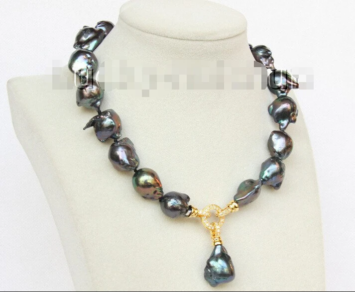

17" 20mm Baroque black Reborn keshi pearls necklace filled gold clasp j9942 ^^^@^Noble style Natural Fine jewe FREE SHIPPING