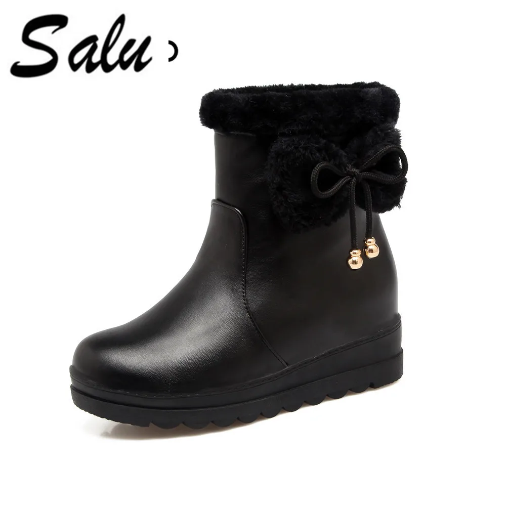 

Salu 2019 Women Mid Calf Boots Wedges Heel Zipper Fashion Snow Boots Keep Warm Wiinter Round Toe Women Snow Boots