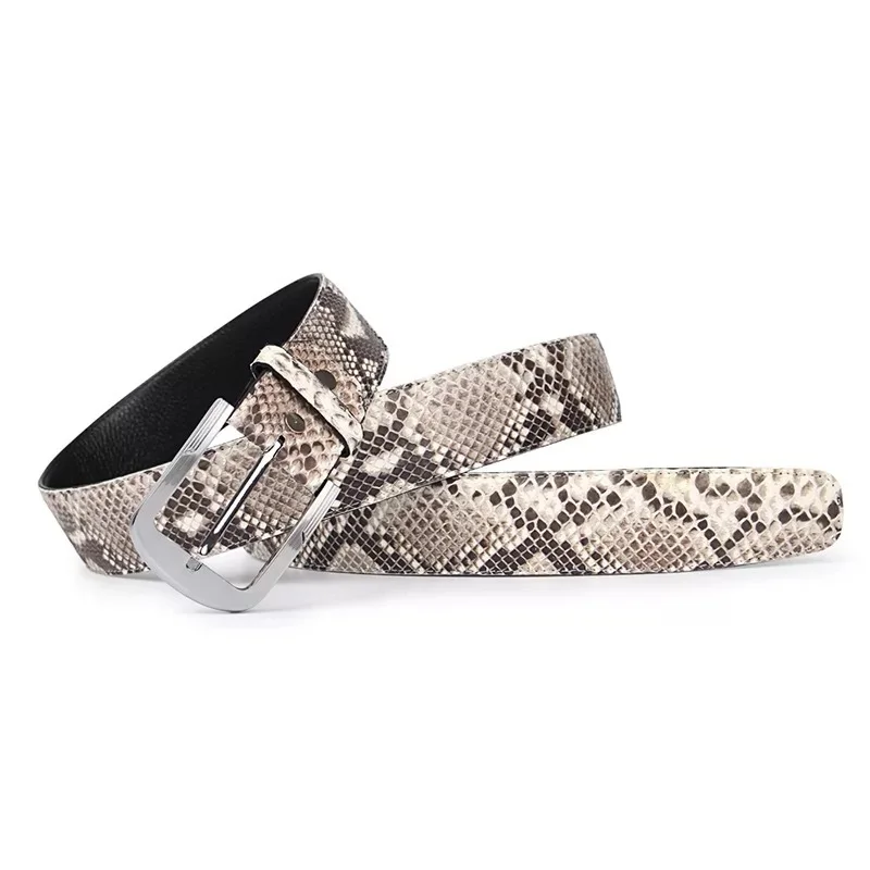 

Luxury Genuine Snakeskin Stainless Steel Silver Needle Buckle Men's Belt Exotic Real Python Leather Male Belts Man Waists Strap