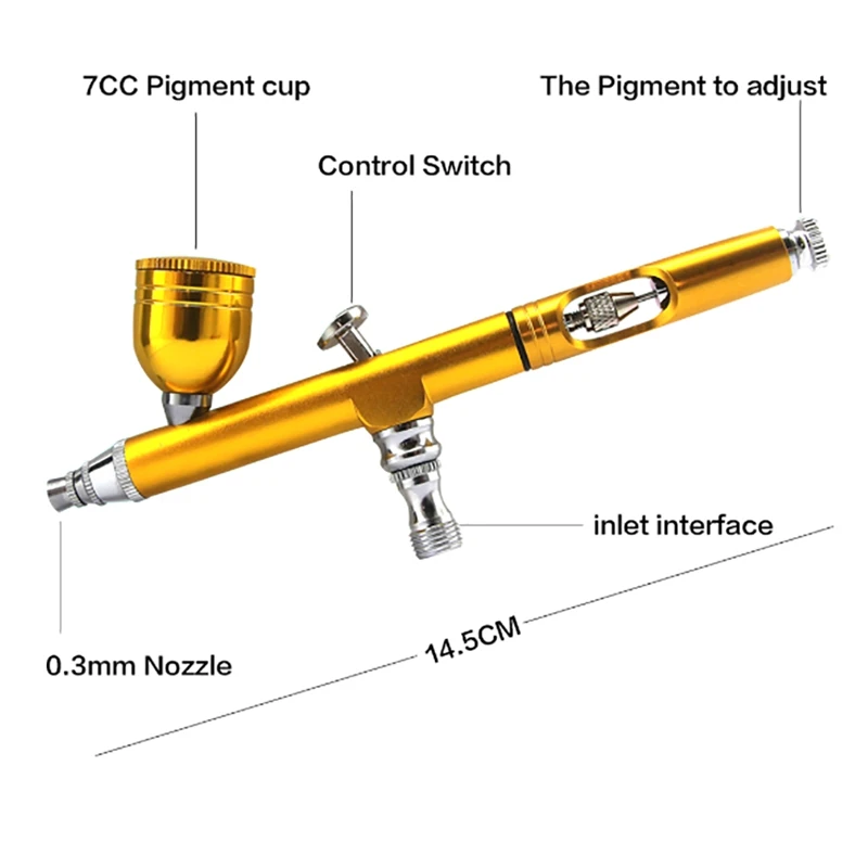 Аэрограф инструмент двойного действия гравитационная подача 0,3 мм сопла спрей Аэрограф для дизайна ногтей краски татуировки инструмент с гаечным ключом соломы