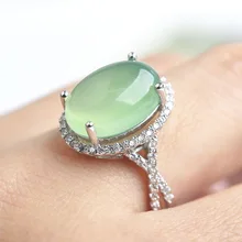 Piedras semipreciosas naturales Chrysoprase Anillo Calcedonia verde de Moda de Lujo Mujeres anillos Dulce Retro verde pestañas Joyería de Las Mujeres
