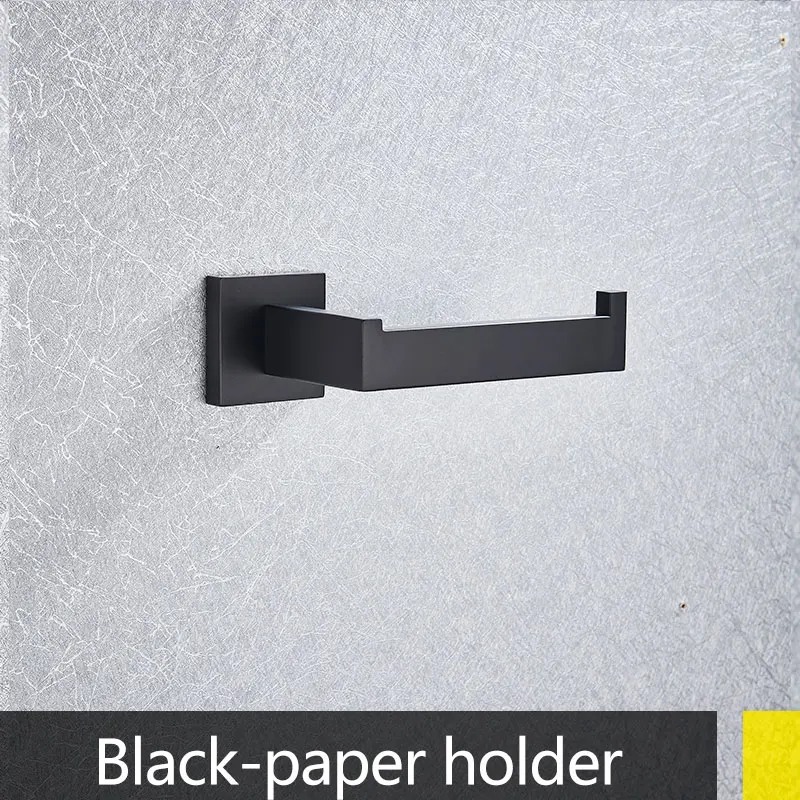 Хромированный матовый никелевый черный набор аксессуаров для ванной комнаты, держатель для туалетной бумаги, вешалка для полотенец, крючок для халата, аксессуары для ванной - Цвет: black paper holder