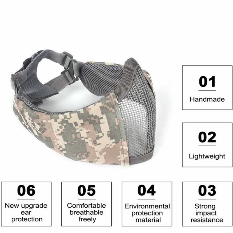 Новое обновление защита ушей тактические; на пол-лица металлический Сталь сетчатой маской экран для охоты военный вентилятор маска