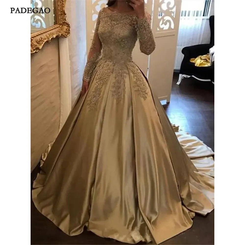 Ball Gown Long Sleeves Off-the-Shoulder Sweep