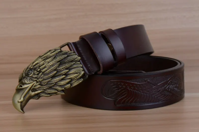 blue leather belt Eagle Designers Luxury Fashion Vintage Male Strap Brand Genuine Leather Belts for Men Punk Cowskin for Jeans Cintos Ceinture brown dress belt