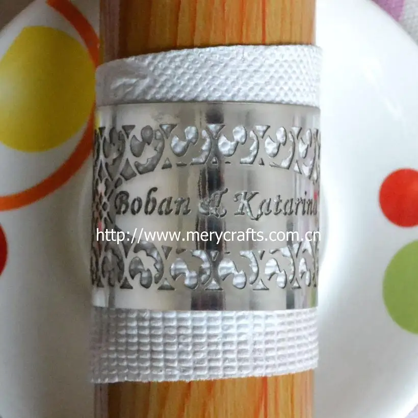 Corte a Laser de Prata Anéis de Guardanapo para o Banquete de Casamento Decorações de Mesa Lote 50 Pçs –