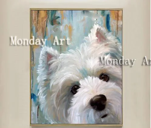 

Handmade Animal Dog oil painting on Canvas Abstract Cute White Dog Head Oil Painting For Kid's Room bedroom hotel wall decoratio