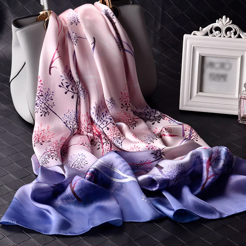 

2019 Luxury Brand Real Silk Wraps for 100% Pure Silk Scarf Women Ladies Print Shawls Foulard Femme Natural Silk Scarves