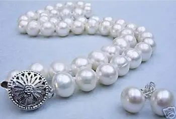 

hot Free shipping Beautiful 11-12mm White Freshwater Pearl Necklace earring Set 18" (A0513)