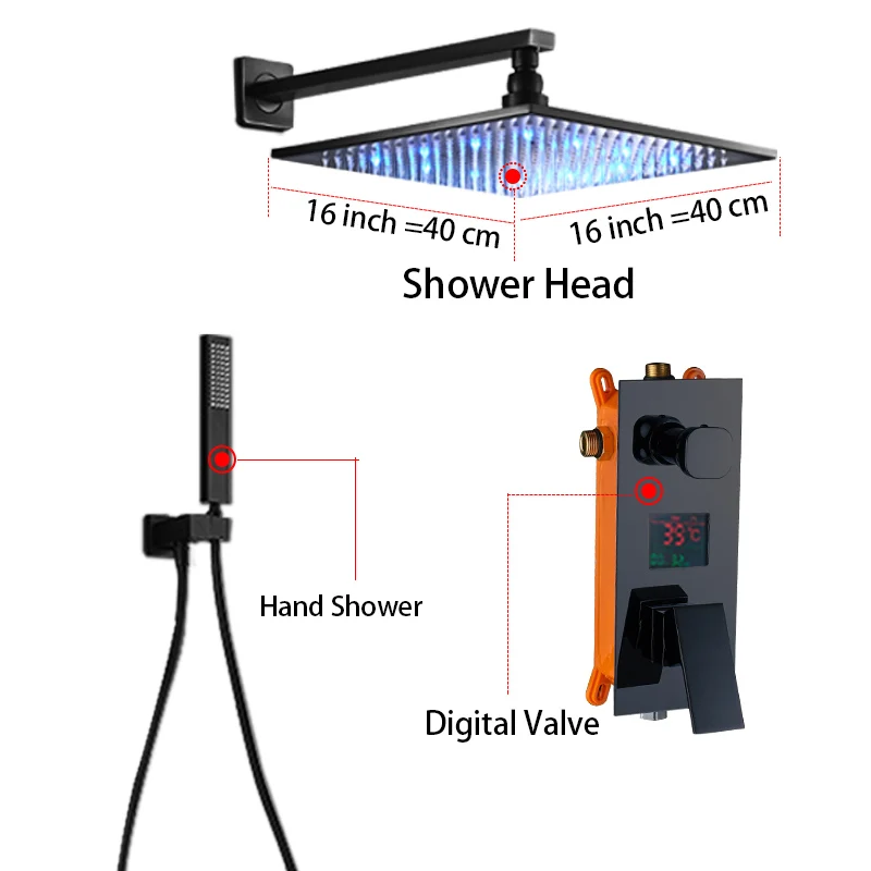 Senlesen светодиодный смеситель для душа с цифровой бронзовой насадкой для ванной комнаты, смеситель для горячей и холодной воды, кран для ванной комнаты, душ W/ручной душ - Цвет: 16 inch
