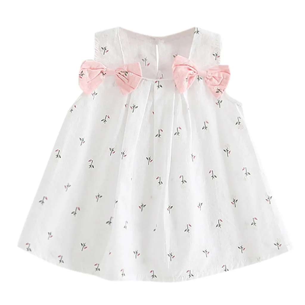 

MUQGEW baby girl dress Toddler Kid Baby Girls Solid Bow Print Floral Suspender Princess Party Dress O-neck dress bebek elbise
