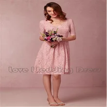 Lace V Neck Short Bridesmaid Dresses A Line Knee Length Bridesmaid Dress Draped Ribbons Sash Backless Vestido De Festa