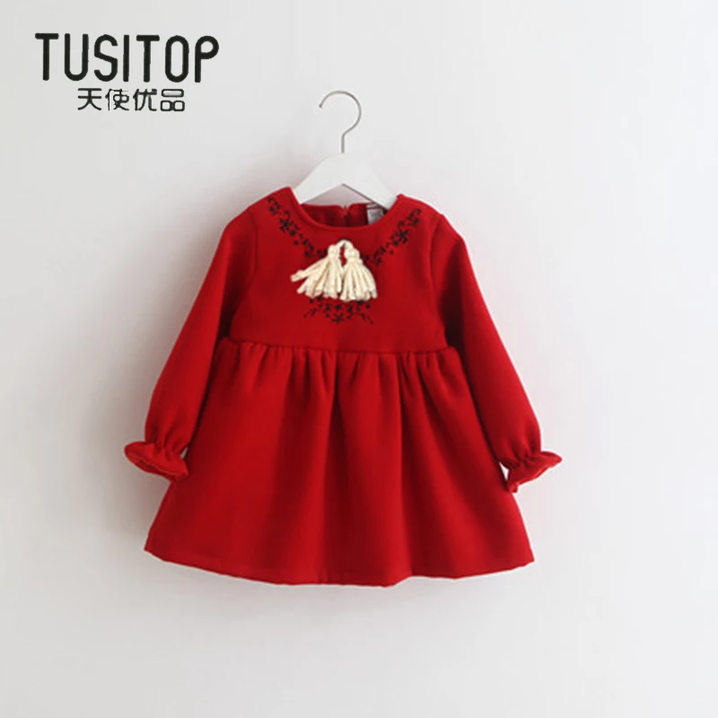 

TUSITOP Hot Red Dress For Girls Children Winter Cotton Warm Clothes Kids Party Dresses Girls School Dress Costume For New Year