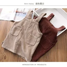 Новинка года; сезон осень; милое платье на бретелях с карманами для девочек; два цвета