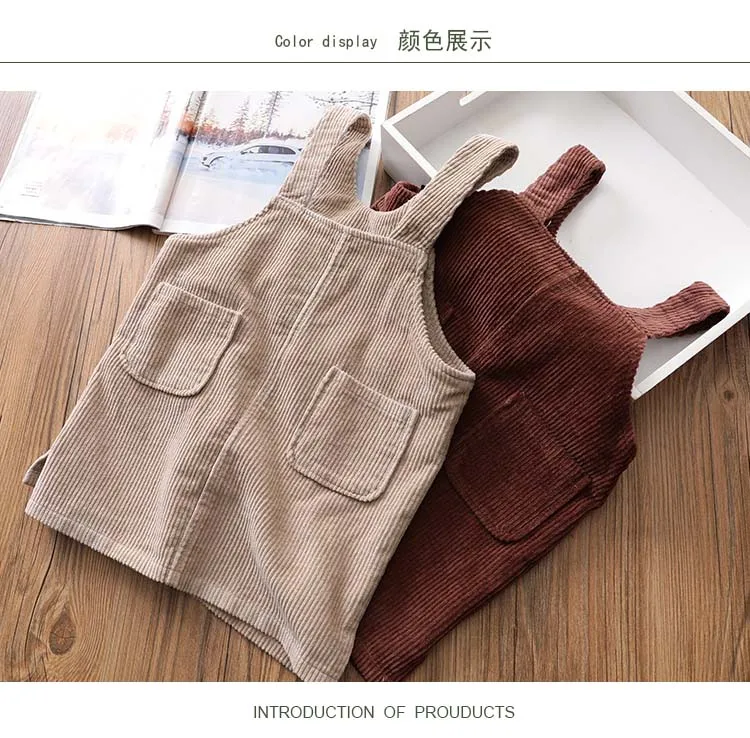 

2018 New Autumn Item Girl Cute Suspender Dress With Pocket Two Colors