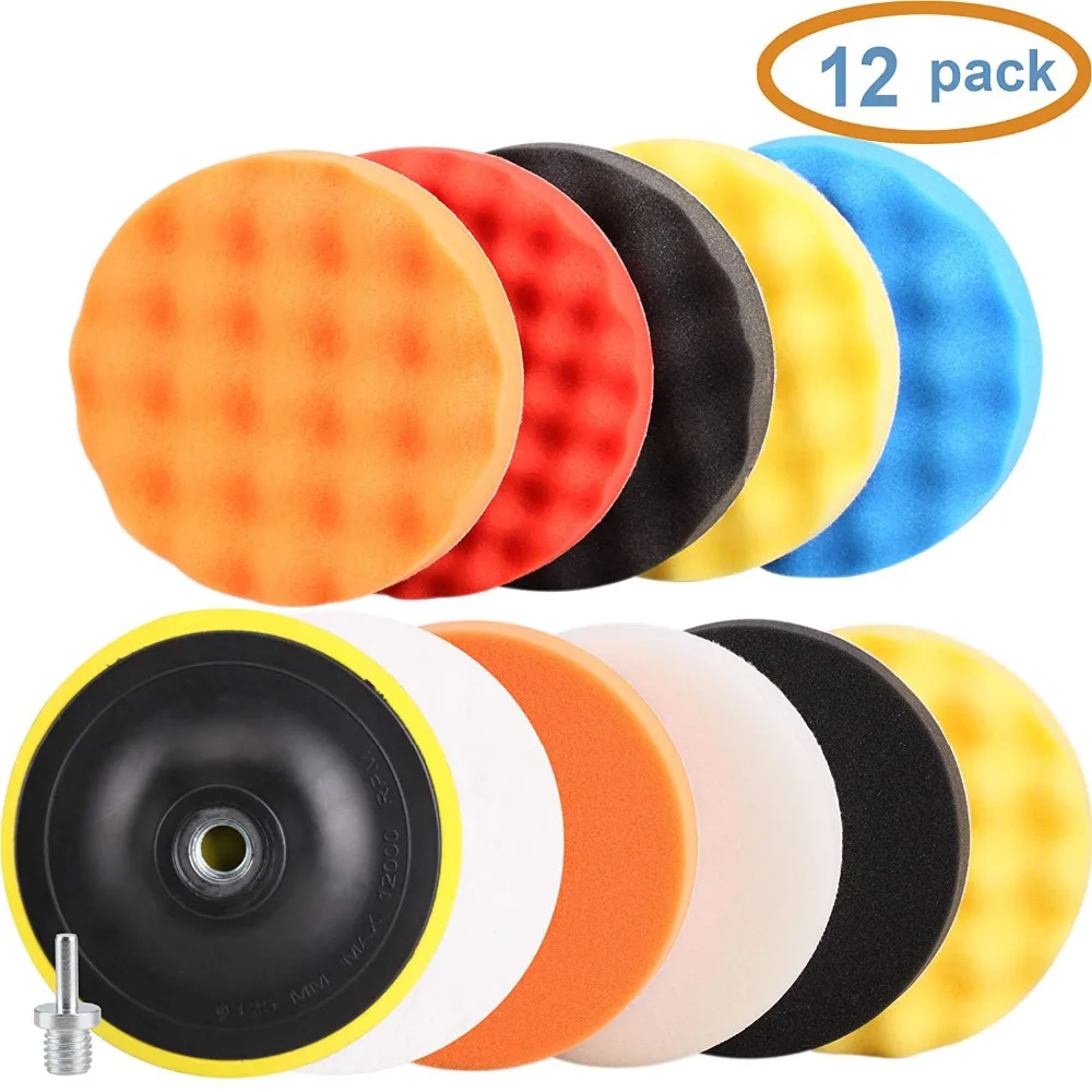SPTA 12pcs 6" 150mm Polishing Buffing Pads with Backing Plate Drill