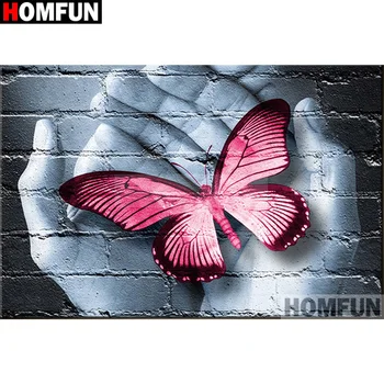 

HOMFUN Full Square/Round Drill 5D DIY Diamond Painting "Hand holding butterfl" Embroidery Cross Stitch 5D Home Decor Gift A17005