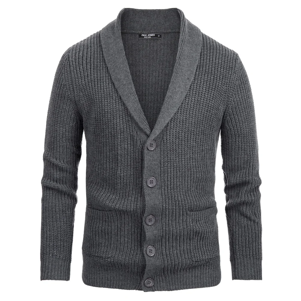 

Men sweatercoat Fall Winter solid color Shaw Lapel Knitted Sweater Thicken Knitwear Long Sleeve Button Closure office tops men