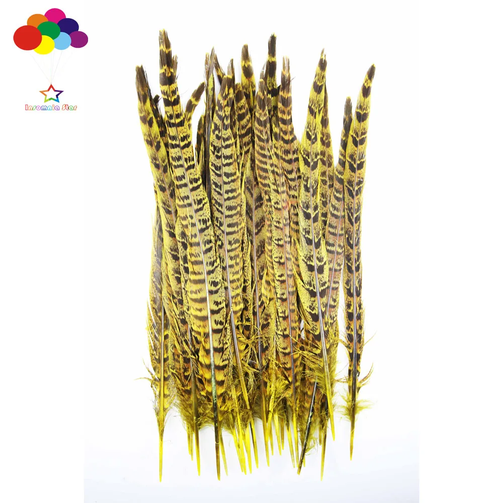 

Pheasant tail Feather dyed yellow 10-14 inch/25-35cm 100pcs carnival Diy mask headress costume cafts Accessories