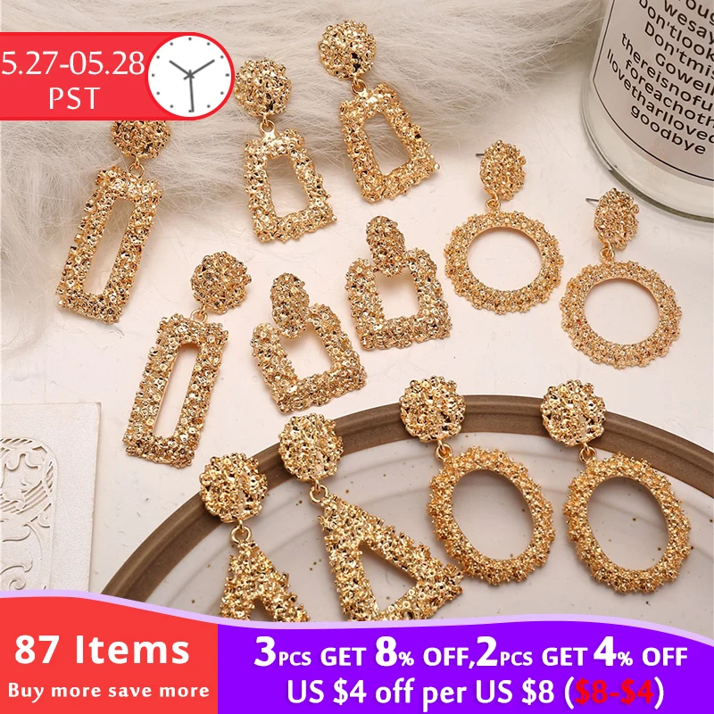 

17KM Fashion Geometric Rose Gold Color Drop Earrings For Women New Brincos Hollow Metal Dangle Earring Jewelry Christmas Gift