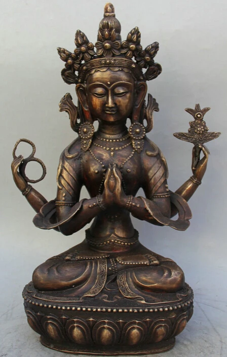 

JP S061 20" Tibet Buddhism Bronze Seat 4 arms Chenrezig Buddha Avalokiteshvara Statue