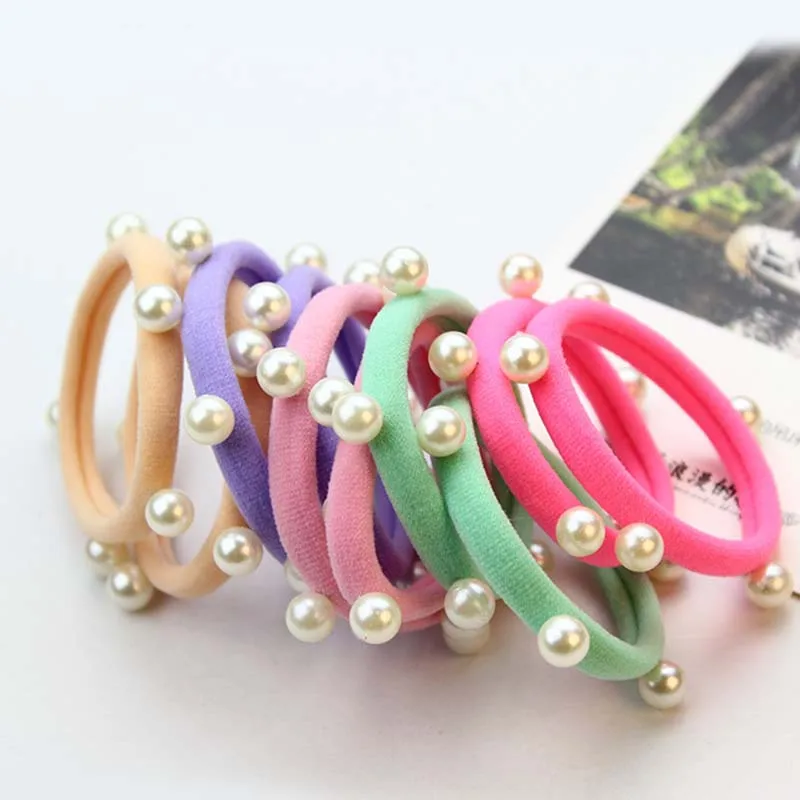 

2 Pcs Fashion Hair Accessories Pearl Elastic Rubber Bands Ring Headwear Girl Elastic Hair Band Ponytail Holder Scrunchy Rope