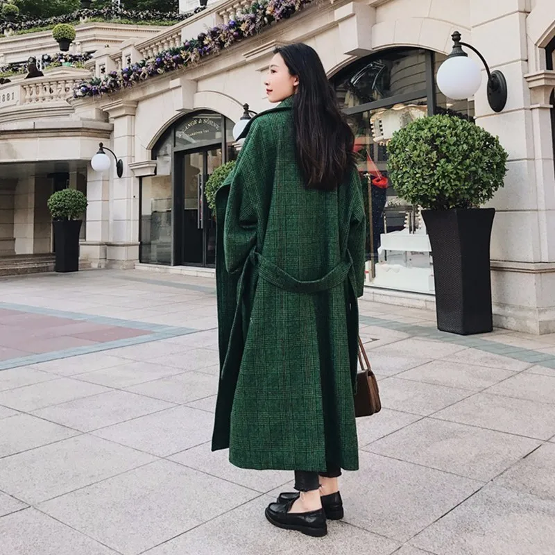 LANMREM 2018 Fashion Autumn Double Breasted Notech Casual Loose Big Size Long Type Green Plaid Women Woolen Coat UA26406 LANMREM 2018 Fashion Autumn Double Breasted Notech Casual Loose Big Size Long Type Green Plaid Women Woolen Coat UA26406