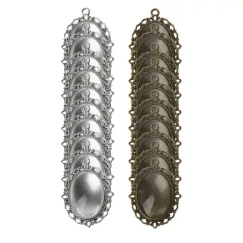 

10Pcs Oval Pendant Bezel Tray And 10Pcs Glass Dome Tiles Cabochon Jewelry Making W77