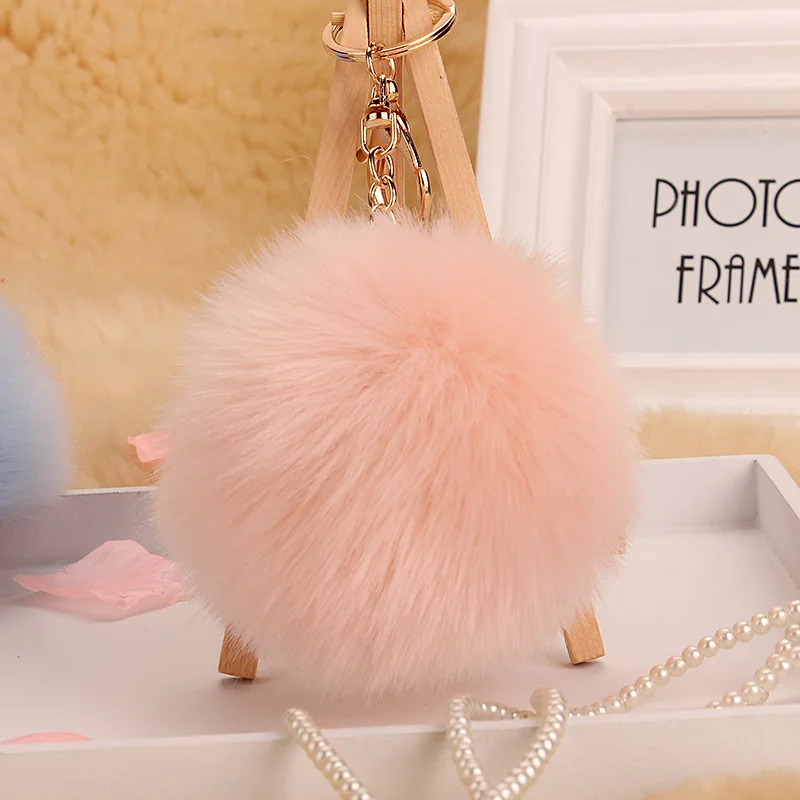 

2017 new style fake Fur Pom Pom Key Chain Women Trinket Car Key Ring Keychain Jewelry Gift fluffy keychain on bag