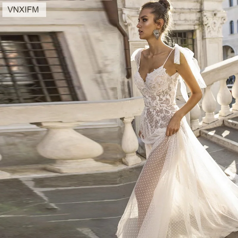 2019 VNXIFM винтажные кружевные аппликации Boho свадебный наряд с v-образным вырезом