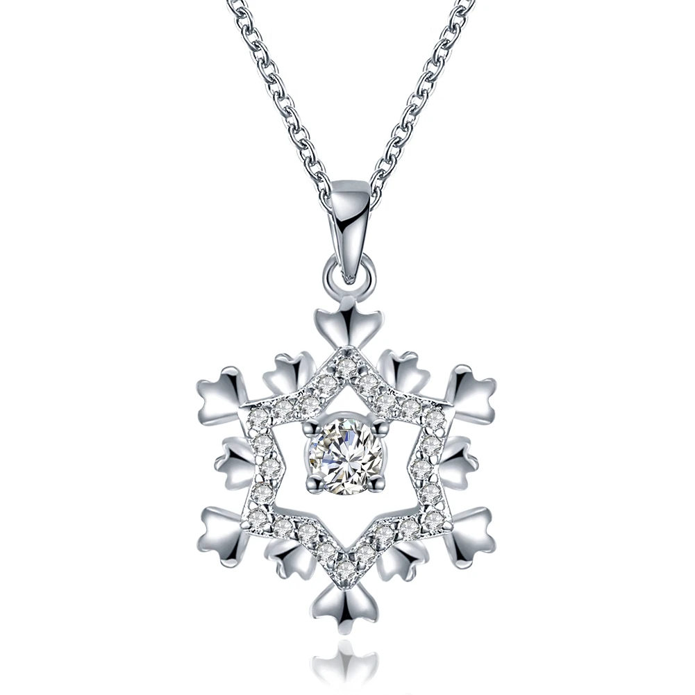 Crystal Snowflake Pendant Necklaces Silver Necklace Gift for Girls Girfriend Women
