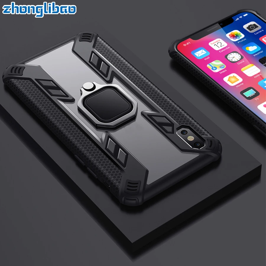 

Magnetic Armor Phone Case for Iphone Xs Max Xr 6s 7 8 Plus Luxury Car Ring Holder Stand Shockproof Silicone Tpu Hard Back Cover