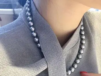 

stunning round 10-11mm south sea silver grey pearl necklace 18inch 925s KKK
