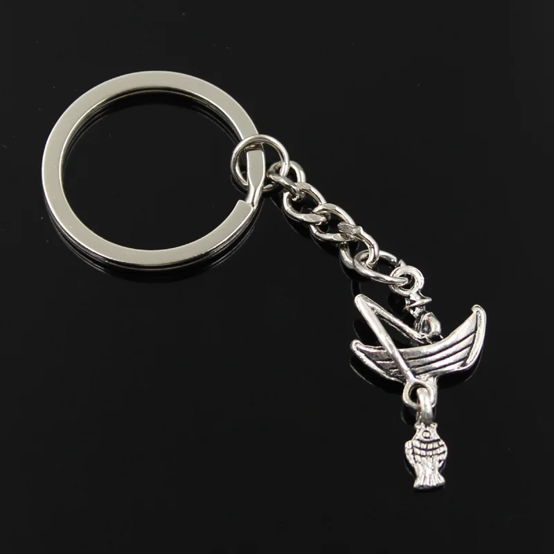 

new fashion men 30mm keychain DIY metal holder chain vintage fisherman fishing boat 31*19mm antique silver pendant