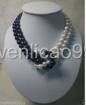 

18" 8-9MM NATURAL WHITE BLACK freshwater Cultured PEARL NECKLACE