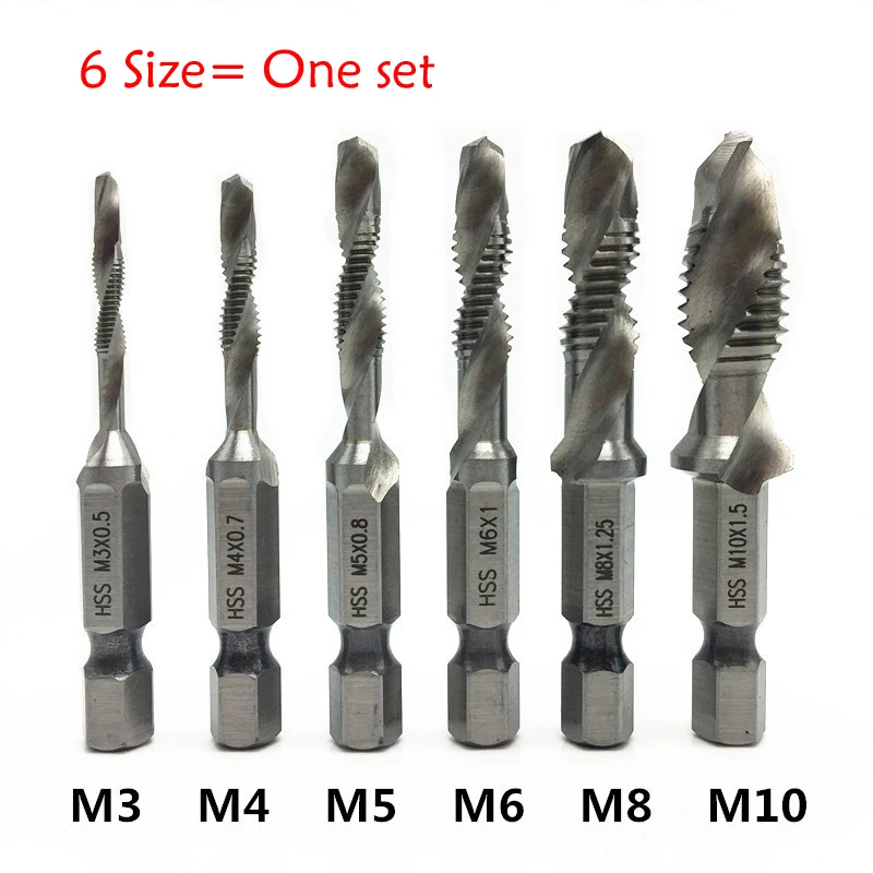 6pcs/set Highspeed Steel Combination Drill Tap Bit Countersink Hex Shank Tool High Quality