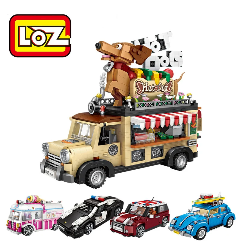 

LOZ Mini Blocks Vehicle Car Model Bricks Building Blocks Racing Car Volkswagen Beetle Caterham Police Car LOZ Blocks 1113 1114