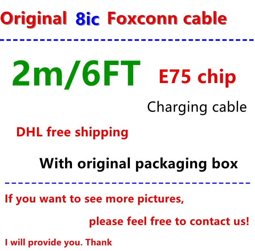100 шт./лот 100% подлинный оригинал 2 м/6 футов 8ic E75 чип USB кабель для зарядки и передачи