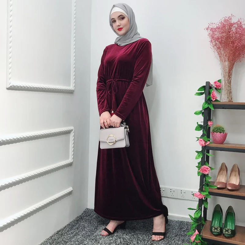 Velvet Abaya Femme Kaftan Robe Dubai Muslim Hijab Dress Turkey Abayas For Women Caftan Marocain Elbise Ramadan Islamic Clothing