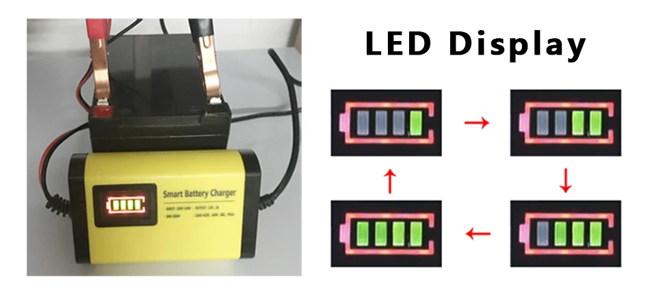 Универсальное зарядное устройство для аккумулятора 12 В, 2 А, светодиодный дисплей, 220 В, штепсельная вилка европейского стандарта, умный автомобильный мотоцикл, детские автомобильные аккумуляторы для быстрой зарядки, 2000 мА