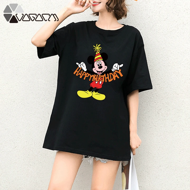

Summer Clothes Women Mickey Mouse Tops Tee Short Sleeve White Fashion Loose Cute Cartoon Plus Size T Shirts Birthday Party Wear