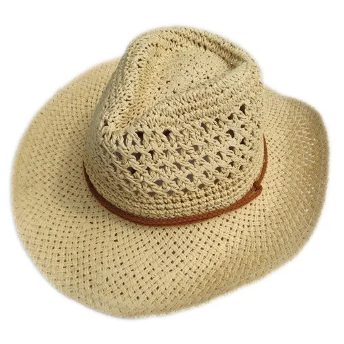 Verão estilo palha cowboy chapéu unisex oco