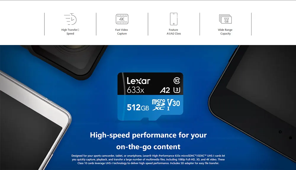 Lexar картой Micro sd объемом 16 Гб оперативной памяти, 32 Гб встроенной памяти, 64 ГБ 95 МБ/с. 633x высокая скорость 128 ГБ 256 ГБ 512 Гб карта памяти Uhs-1 для смартфона, для камеры Gopro